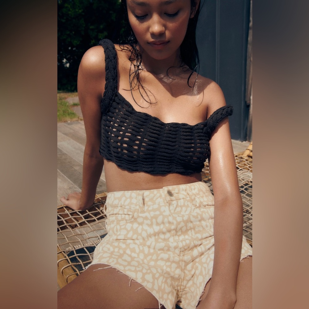 High rise denim shorts